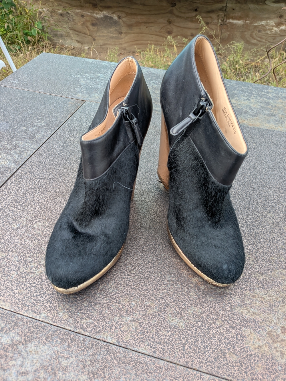 Cole Haan Black Pony-Hair & Leather Ankle Booties with Side Zip